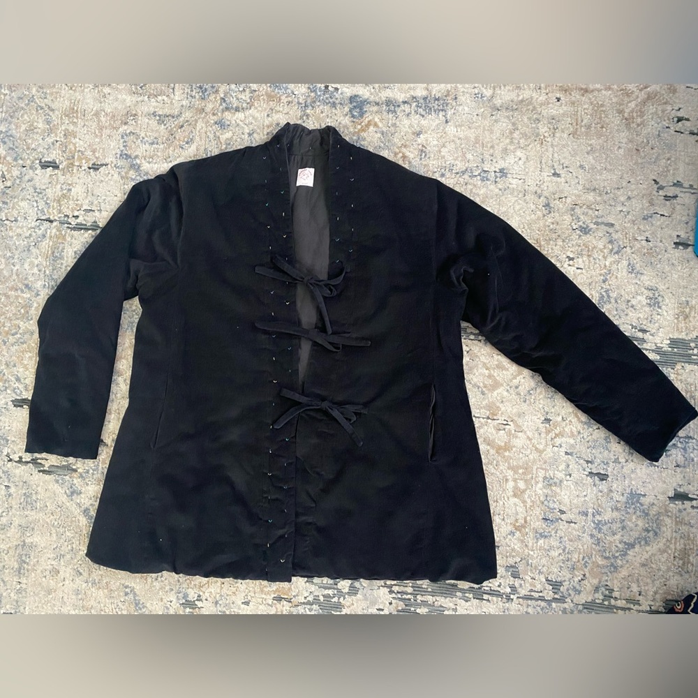Colomba Leddi Milano Silk Thermal Insulated Tie Front Women's Black Coat M